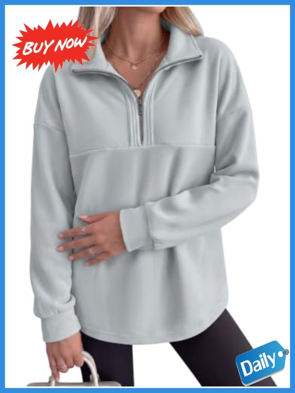 Quarter Zip Pullover Sweatshirt Loose Fit Long Sleeve Women's Casual Top